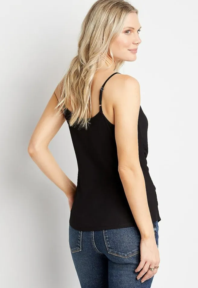 247 Black Cowl Front Rouched Tank Top Women Maurices Tops