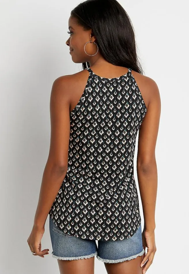 247 Black Mixed Print High Neck Tank Top Women Maurices Tops