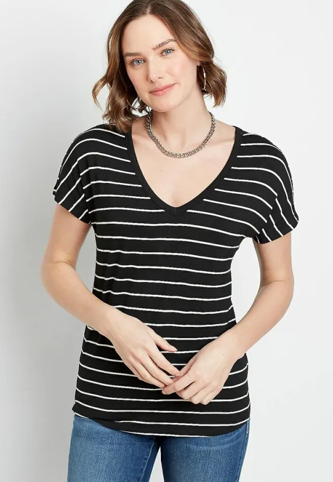 247 Black Striped Cowl Back Tee Women Maurices Tops