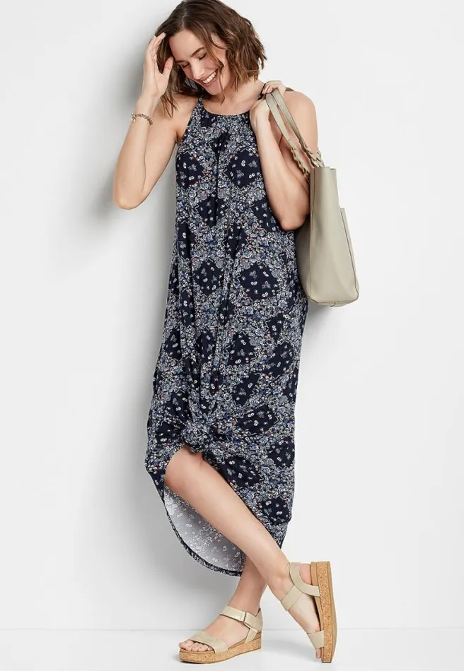 247 Blue Printed Halter Neck Maxi Dress Women Maurices Dresses and Jumpsuits