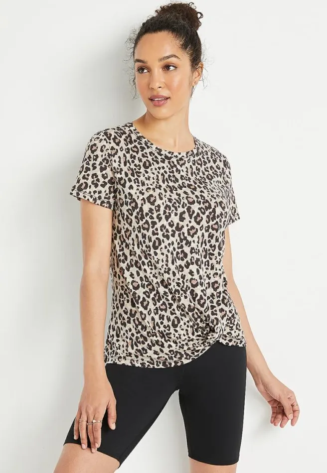 247 Leopard Front Knot Short Sleeve Top Women Maurices Tops