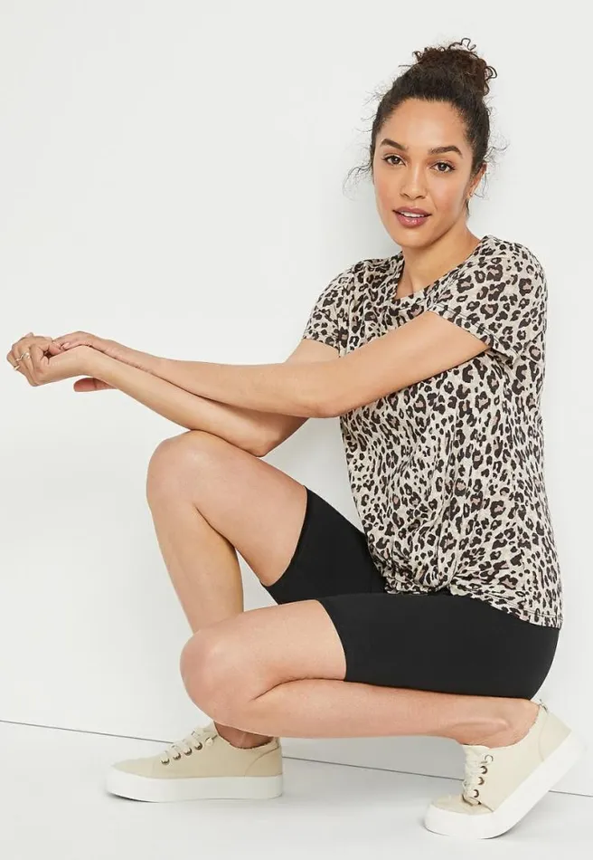 247 Leopard Front Knot Short Sleeve Top Women Maurices Tops
