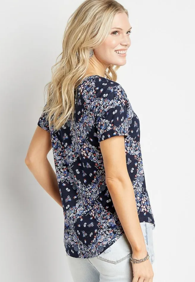 247 Navy Floral Drop Shoulder Classic Tee Women Maurices Tops
