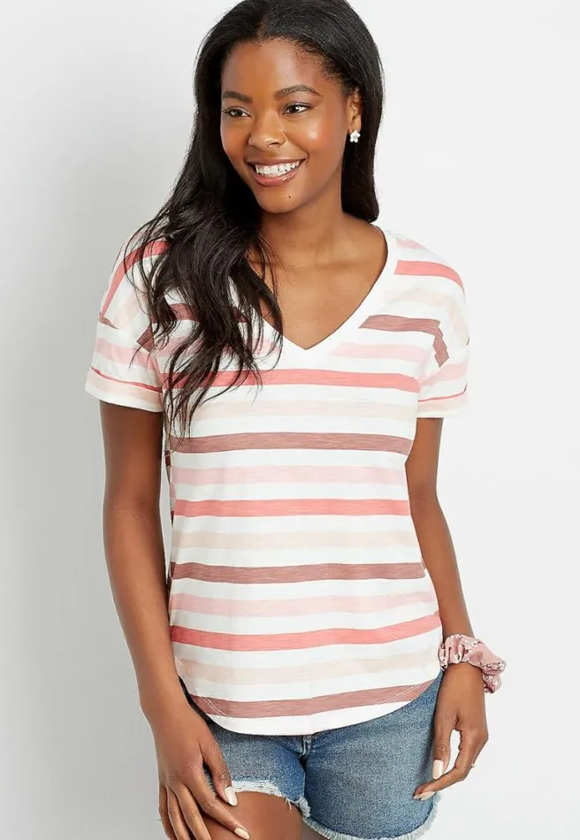 247 Pink Stripe Drop Shoulder Classic Tee Women Maurices Tops