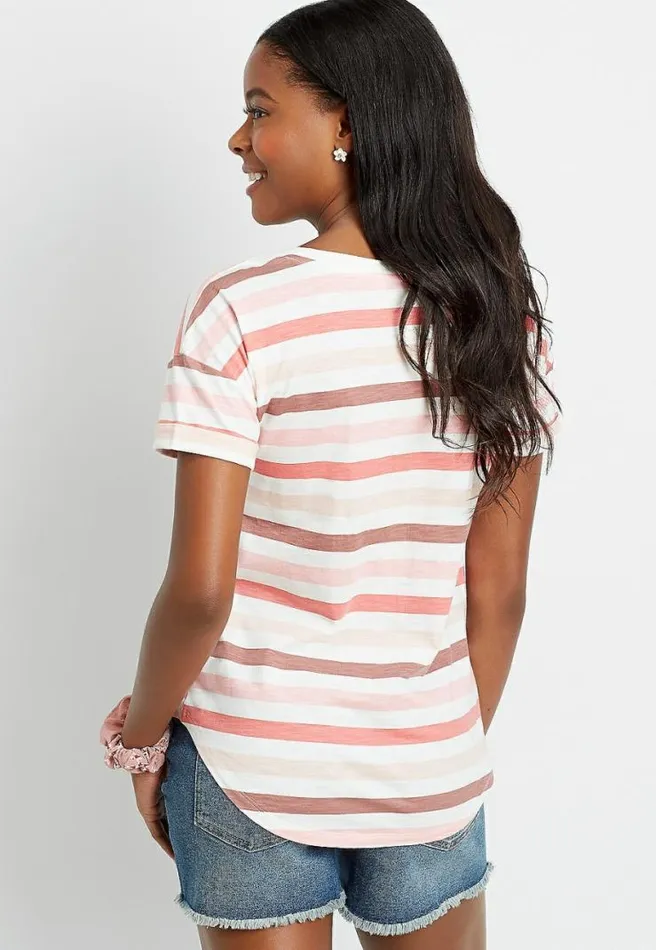 247 Pink Stripe Drop Shoulder Classic Tee Women Maurices Tops