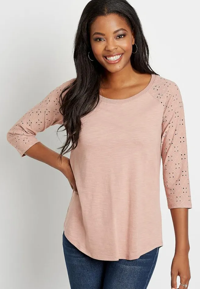 247 Solid Eyelet Baseball Tee Women Maurices Tops