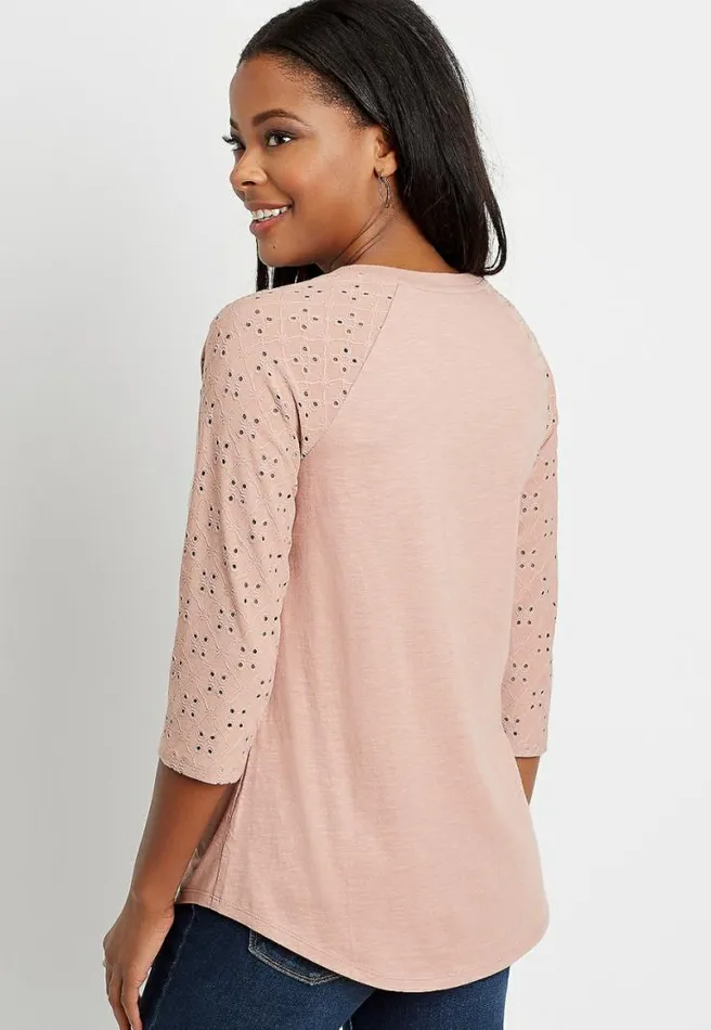 247 Solid Eyelet Baseball Tee Women Maurices Tops