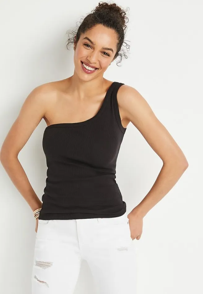247 Solid Ribbed One Shoulder Tank Top Women Maurices Tops