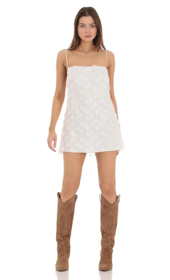 3D Floral Shift Dress White Women LUCY IN THE SKY Mini Dresses 3D Floral Shift Dress White Women LUCY IN THE SKY Mini Dresses