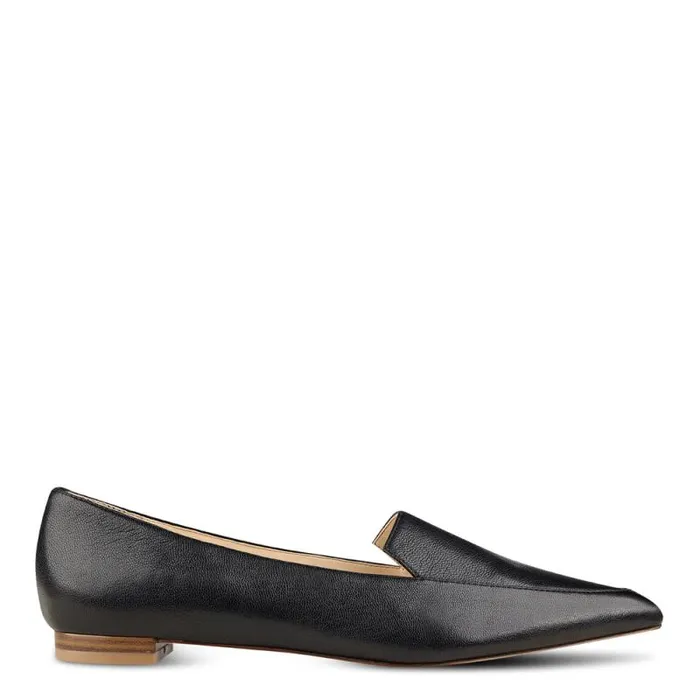 Abay Smoking Flats Black Leather Women Nine West Flats