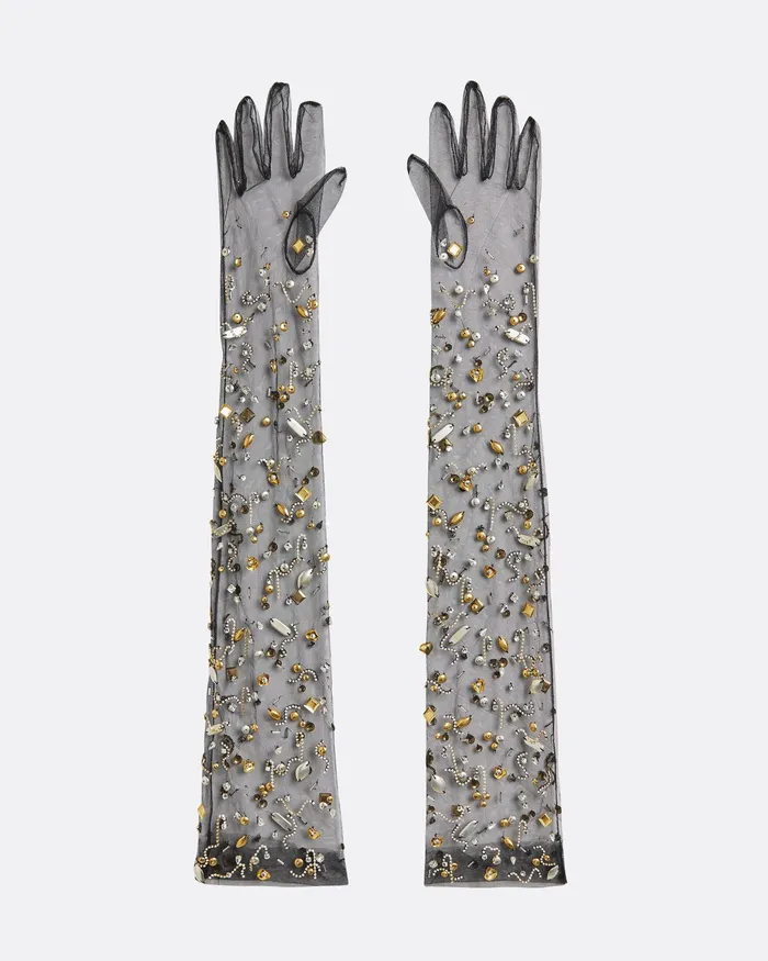 Accessories Astin Black Celestial Scatter Embroidered Gloves Black Safiyaa Women