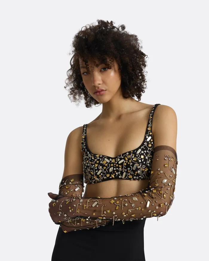 Accessories Astin Black Celestial Scatter Embroidered Gloves Black Safiyaa Women