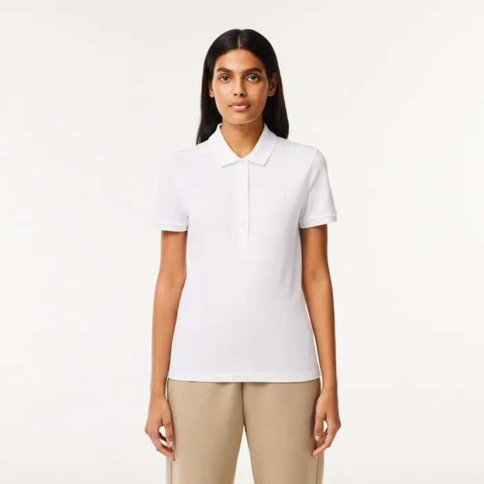 Activewear Women Lacoste Women039s L12D Slim Fit Stretch Mini Piqu Polo White 001