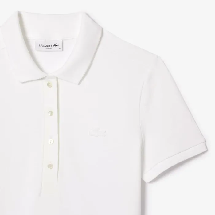 Activewear Women Lacoste Women039s L12D Slim Fit Stretch Mini Piqu Polo White 001