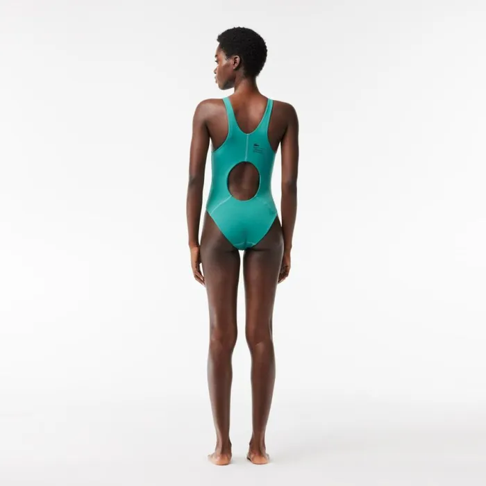 Activewear Women Lacoste Womens OnePiece Recycled Polyamide Swimsuit Blue Si0