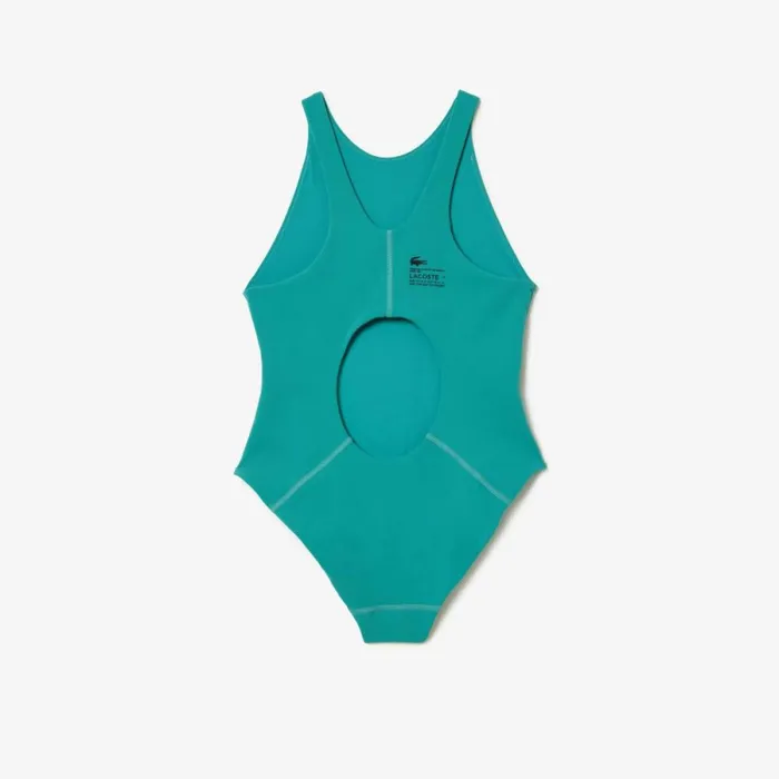 Activewear Women Lacoste Womens OnePiece Recycled Polyamide Swimsuit Blue Si0