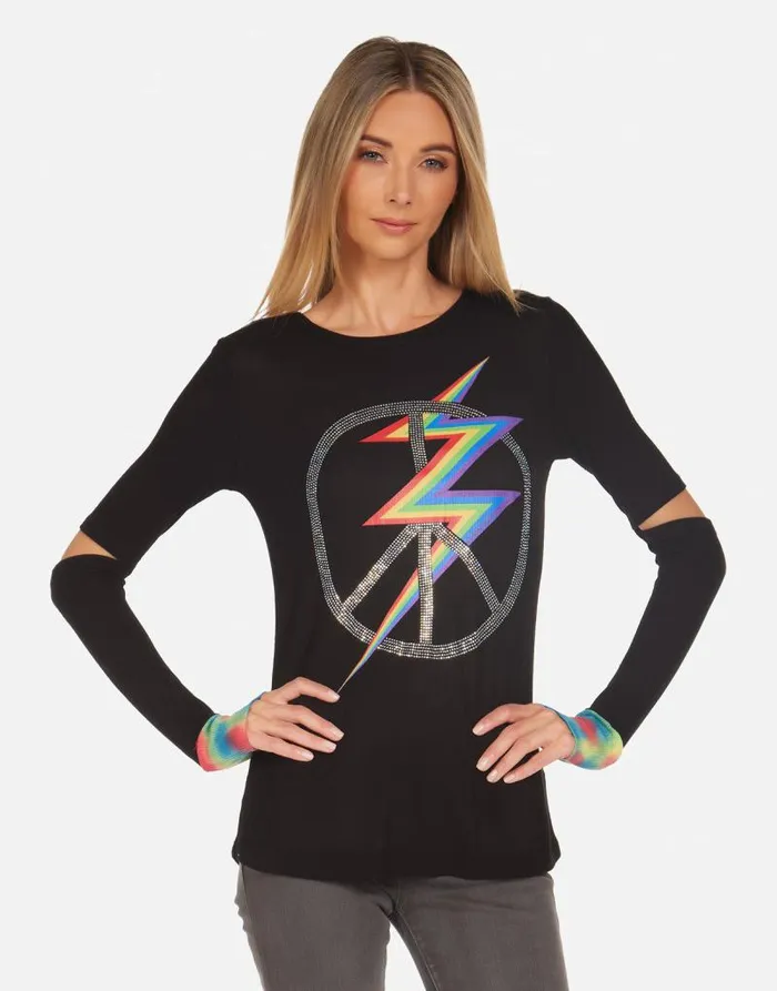 Adelita Crystal Lightning Peace Black Primary Tie Dye Women Lauren Moshi Long Sleeve