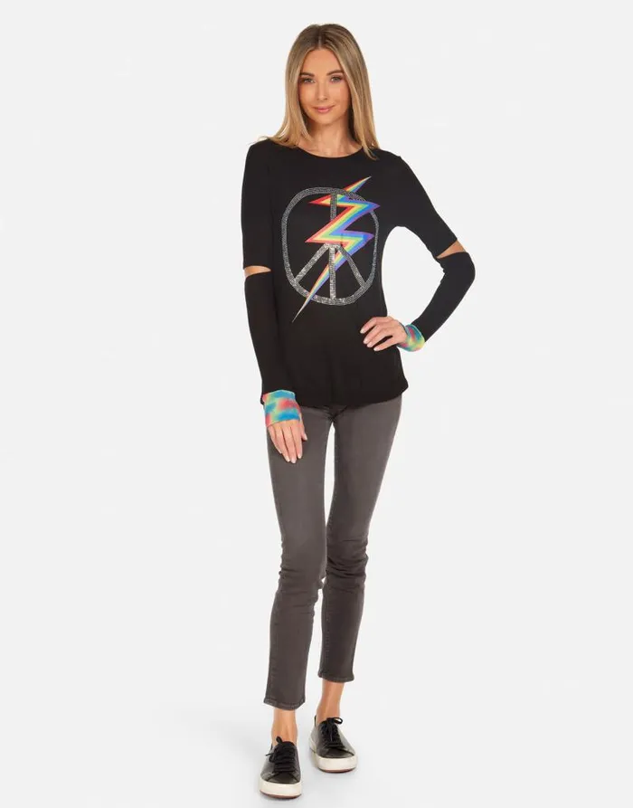 Adelita Crystal Lightning Peace Black Primary Tie Dye Women Lauren Moshi Long Sleeve