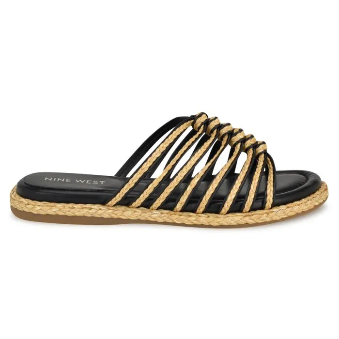 Adila Flat Espadrille Sandals Black Raffia Women Nine West Sandals