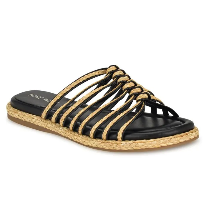 Adila Flat Espadrille Sandals Black Raffia Women Nine West Sandals Adila Flat Espadrille Sandals Black Raffia Women Nine West Sandals