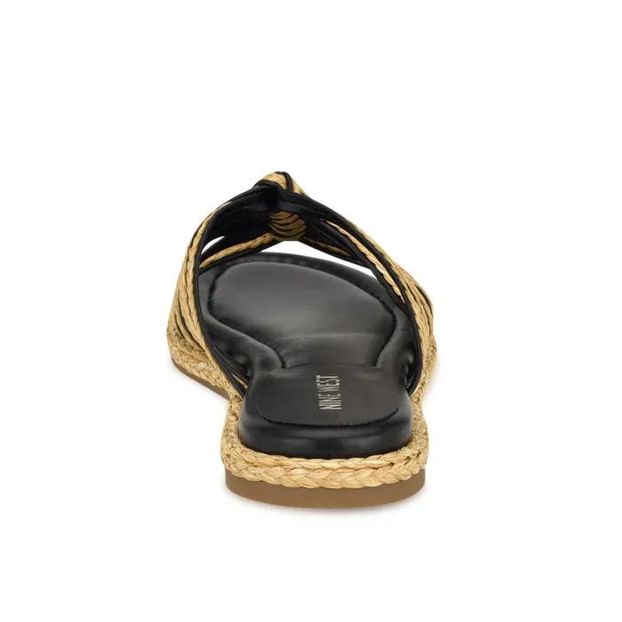Adila Flat Espadrille Sandals Black Raffia Women Nine West Sandals Adila Flat Espadrille Sandals Black Raffia Women Nine West Sandals
