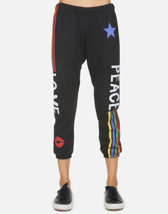 Alana Peace Love Stripe Black Women Lauren Moshi Crop Sweatpants