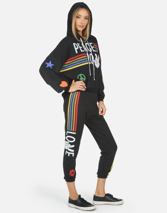 Alana Peace Love Stripe Black Women Lauren Moshi Crop Sweatpants