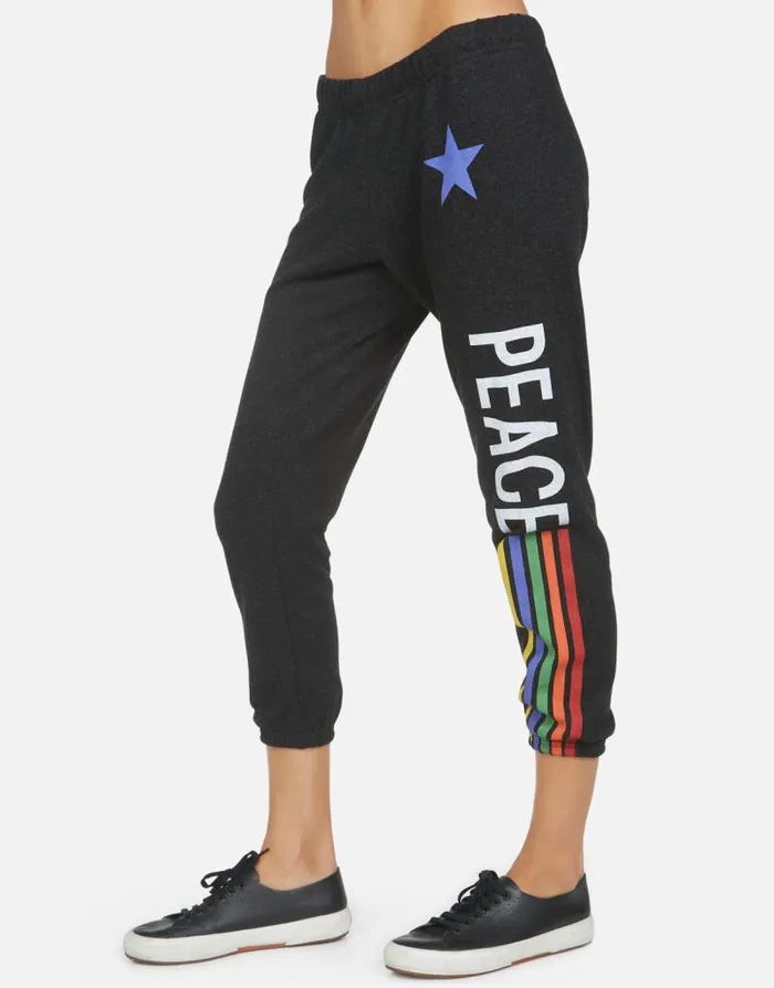 Alana Peace Love Stripe Black Women Lauren Moshi Crop Sweatpants