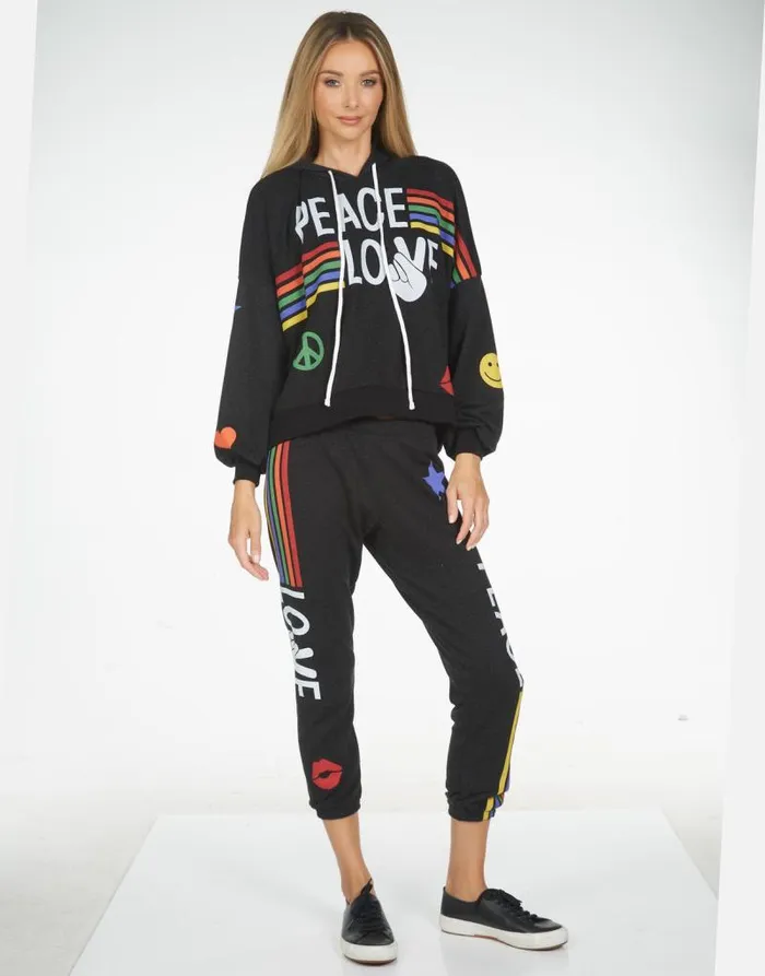 Alana Peace Love Stripe Black Women Lauren Moshi Crop Sweatpants