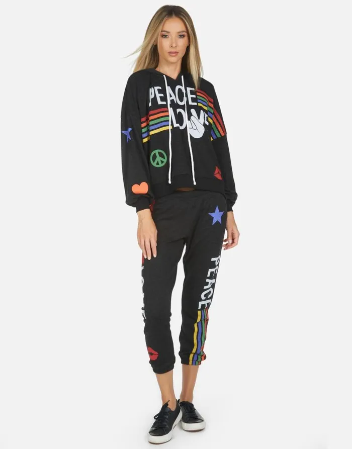 Alana Peace Love Stripe Black Women Lauren Moshi Crop Sweatpants