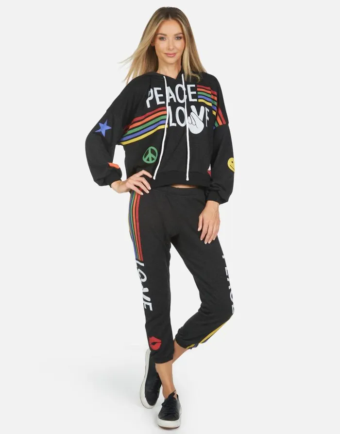 Alana Peace Love Stripe Black Women Lauren Moshi Crop Sweatpants