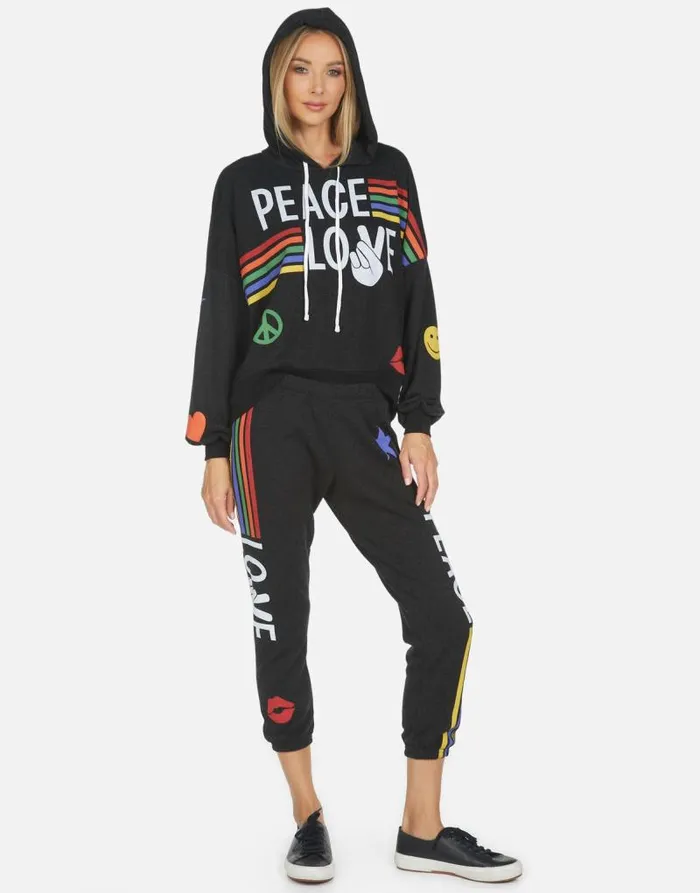 Alana Peace Love Stripe Black Women Lauren Moshi Crop Sweatpants