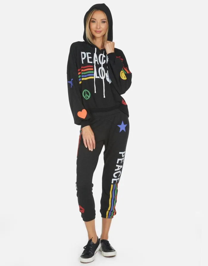 Alana Peace Love Stripe Black Women Lauren Moshi Crop Sweatpants
