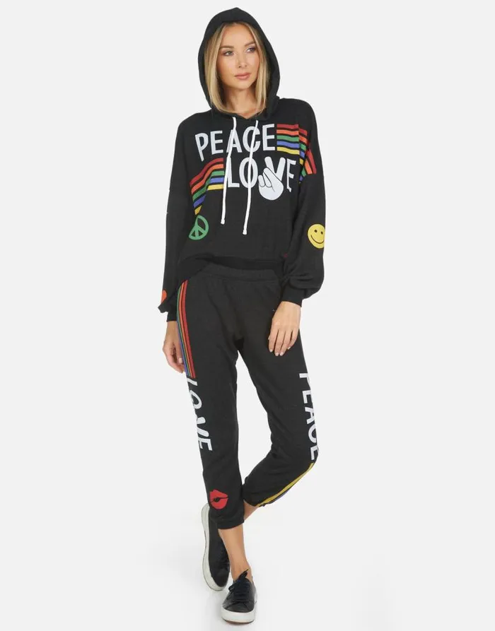 Alana Peace Love Stripe Black Women Lauren Moshi Crop Sweatpants
