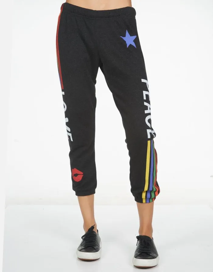 Alana Peace Love Stripe Black Women Lauren Moshi Crop Sweatpants