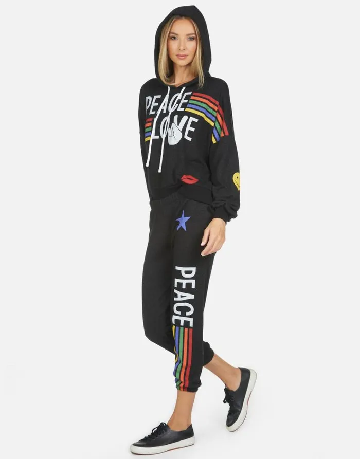 Alana Peace Love Stripe Black Women Lauren Moshi Crop Sweatpants