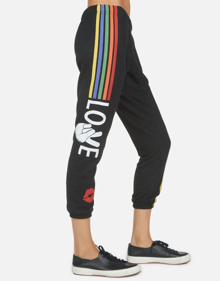 Alana Peace Love Stripe Black Women Lauren Moshi Crop Sweatpants