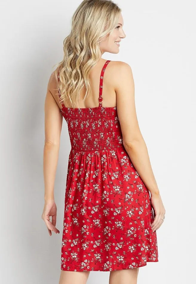 Americana Floral Smocked Back Mini Dress Women Maurices Dresses and Jumpsuits