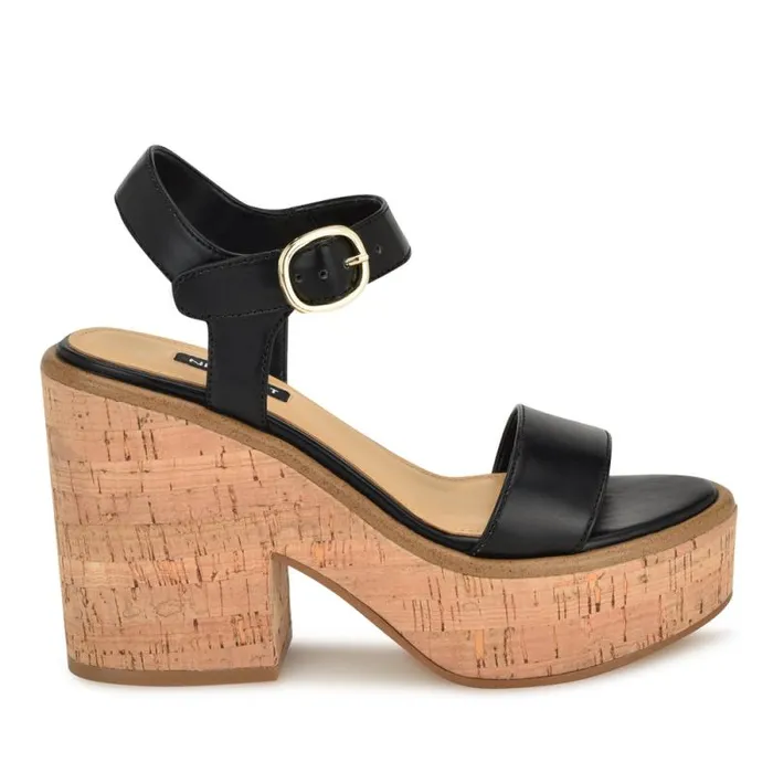 Amye Ankle Strap Wedge Sandals Black Women Nine West Sandals