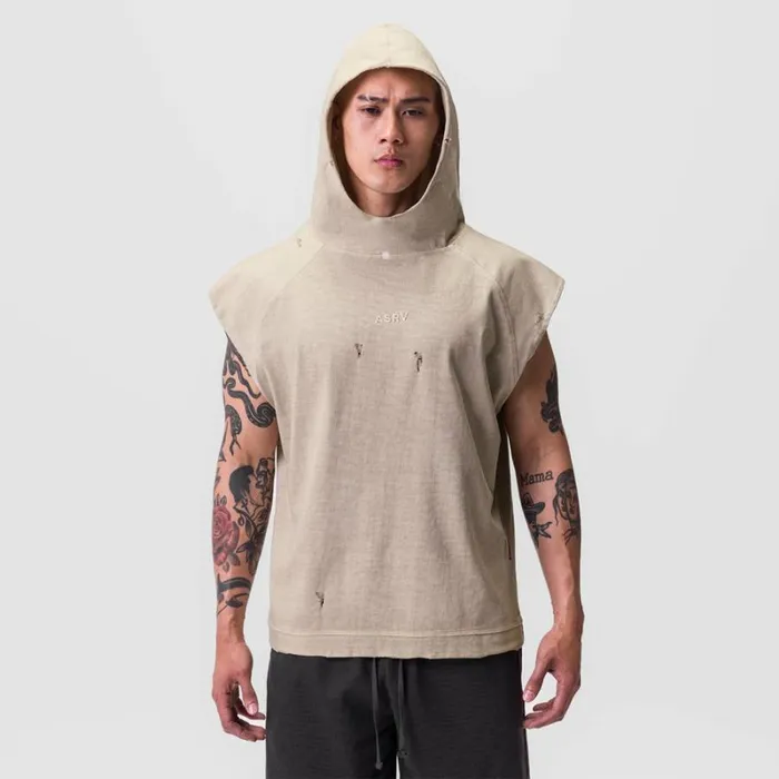 ASRV Hoodies and Sweatshirts Men Tech Essential Cutoff Hoodie Faded Beige