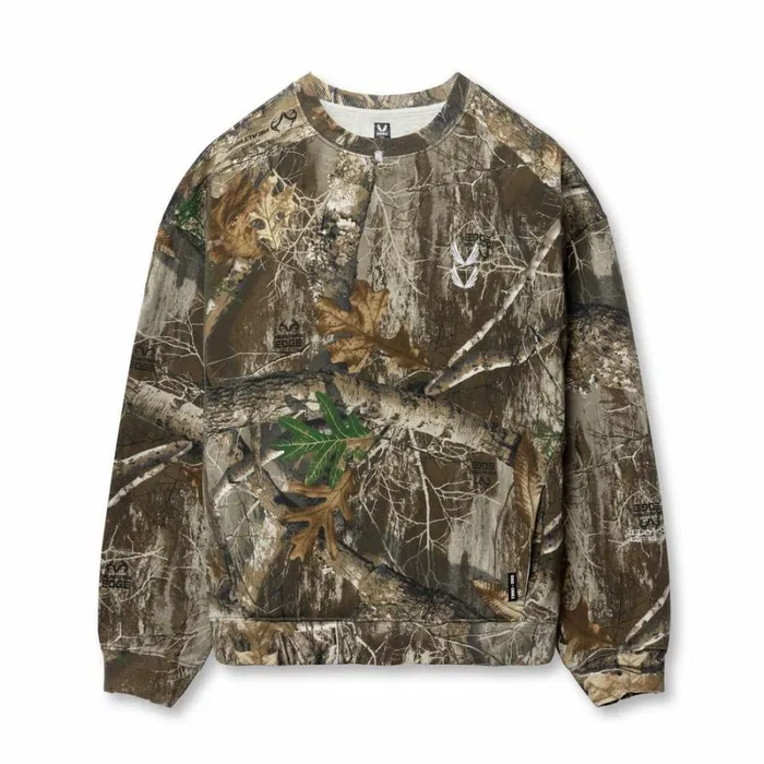 ASRV Hoodies and Sweatshirts Men Tech Essential Distressed Crewneck Realtree Camo