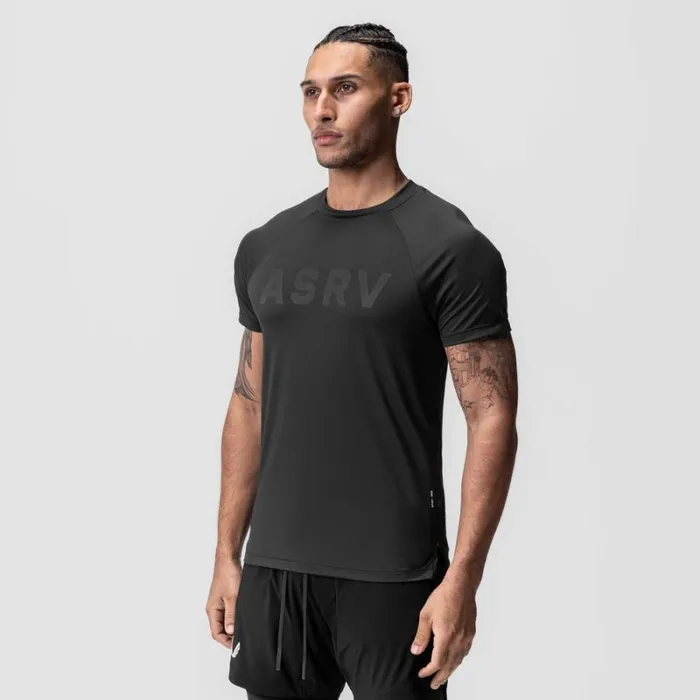ASRV Short Sleeves Men AeroSilver Fitted Tee Black 034asrv034