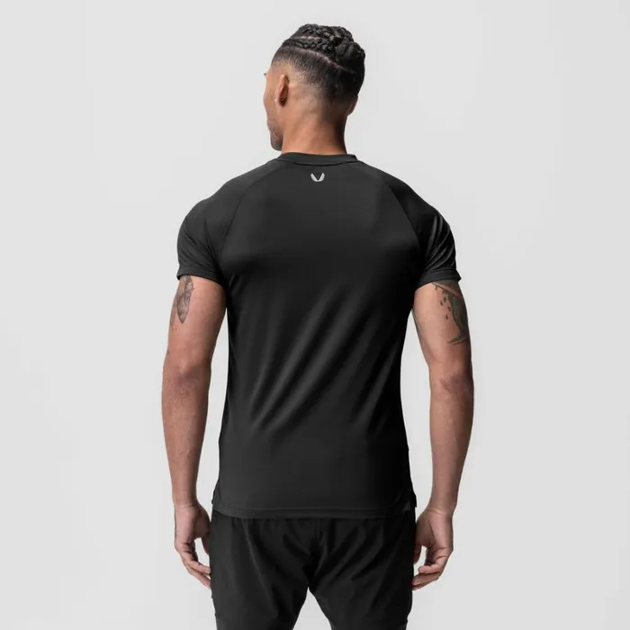 ASRV Short Sleeves Men AeroSilver Fitted Tee Black 034asrv034