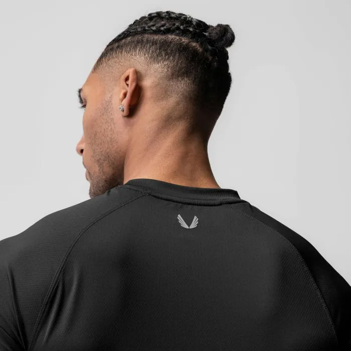 ASRV Short Sleeves Men AeroSilver Fitted Tee Black 034asrv034