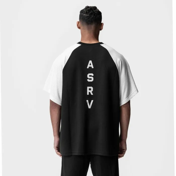 ASRV Short Sleeves Men Waffle Knit Oversized Tee Blackwhite
