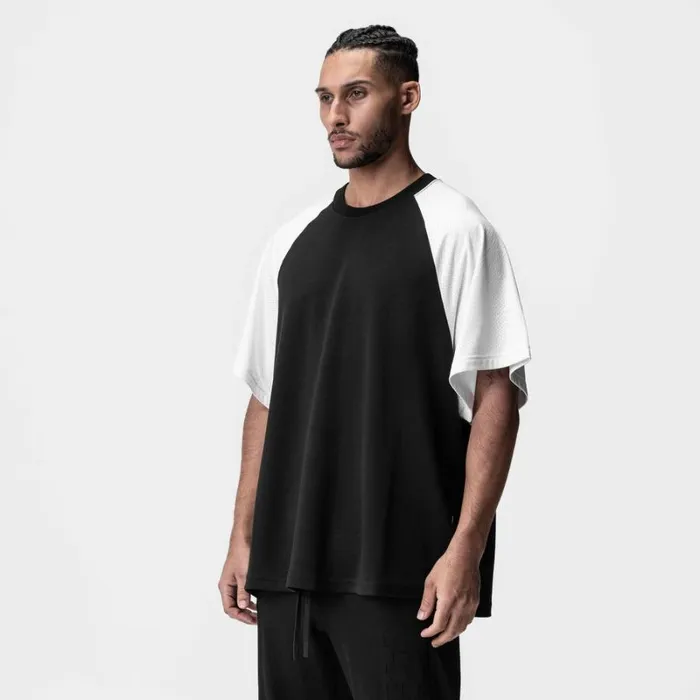 ASRV Short Sleeves Men Waffle Knit Oversized Tee Blackwhite