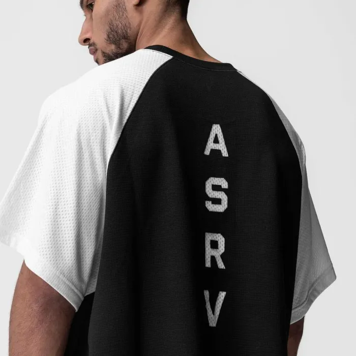ASRV Short Sleeves Men Waffle Knit Oversized Tee Blackwhite