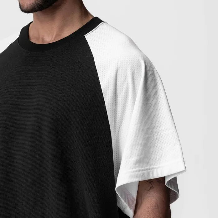 ASRV Short Sleeves Men Waffle Knit Oversized Tee Blackwhite
