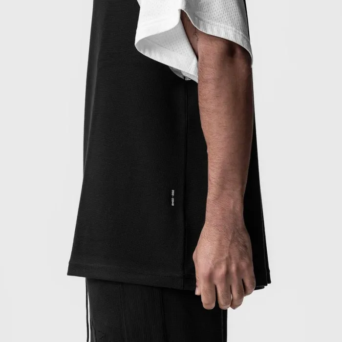ASRV Short Sleeves Men Waffle Knit Oversized Tee Blackwhite