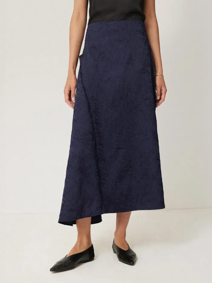 Asymmetric Textured Skirt Navy Women Jigsaw Skirts